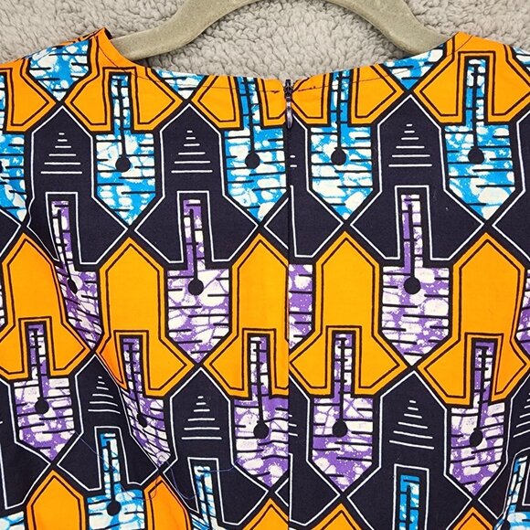 Vibrant Orange and Blue Patterned Skirt - Picture 6 of 16